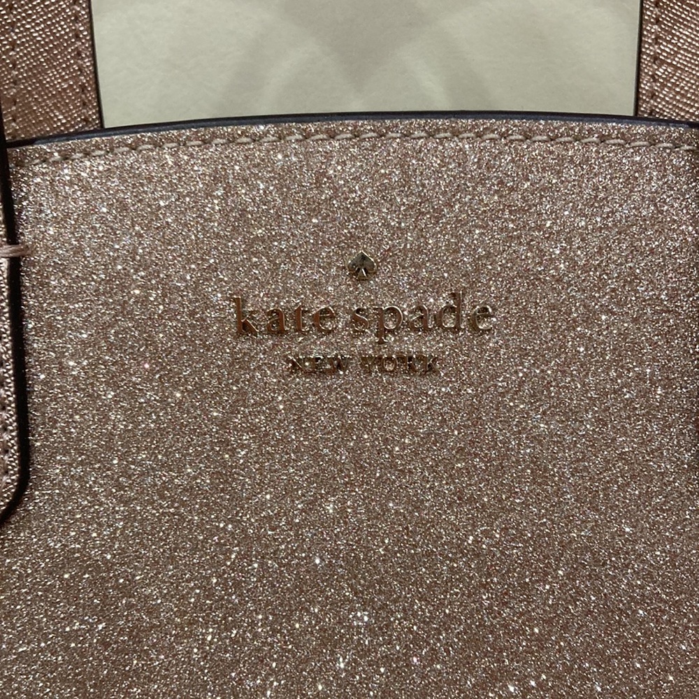 Kate Spade Rose Gold Tinsel Glitter Fabric Sparkle Satchel Purse Bag - Picture 4 of 14